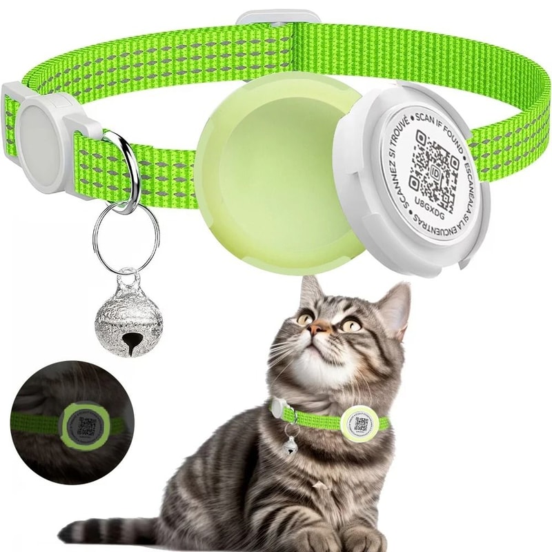 AirTag Cat Collar With QR ID Tag Reflective Breakaway Pet Tracker Holder 11