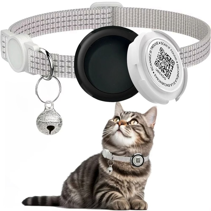 AirTag Cat Collar With QR ID Tag Reflective Breakaway Pet Tracker Holder 2