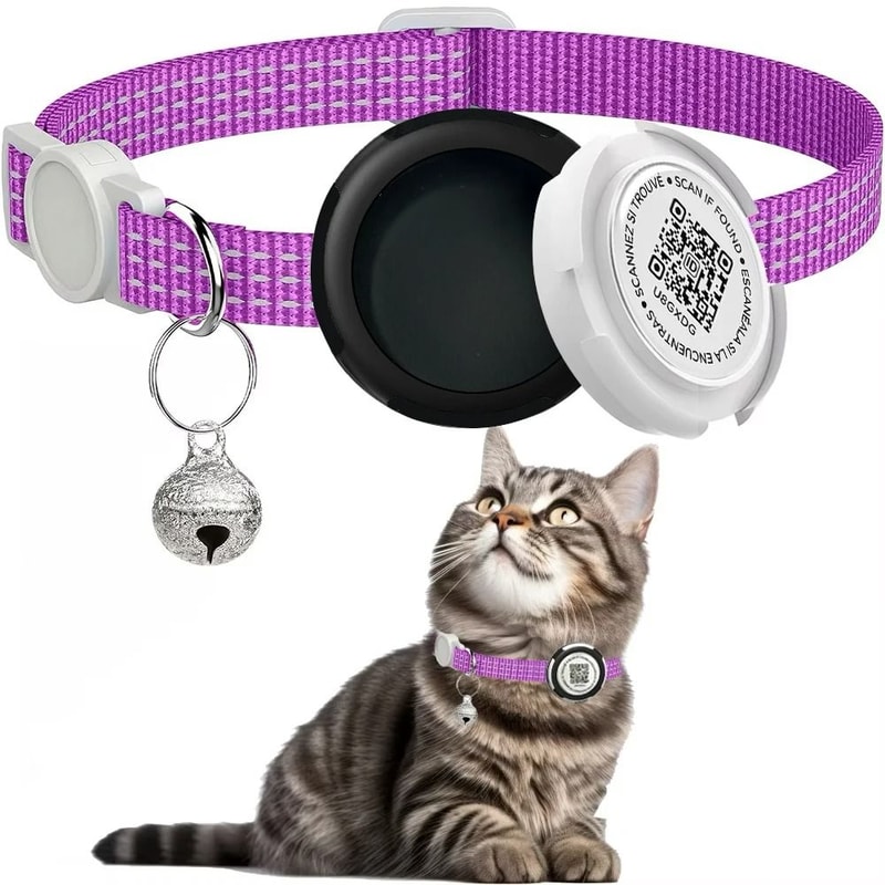 AirTag Cat Collar With QR ID Tag Reflective Breakaway Pet Tracker Holder 1