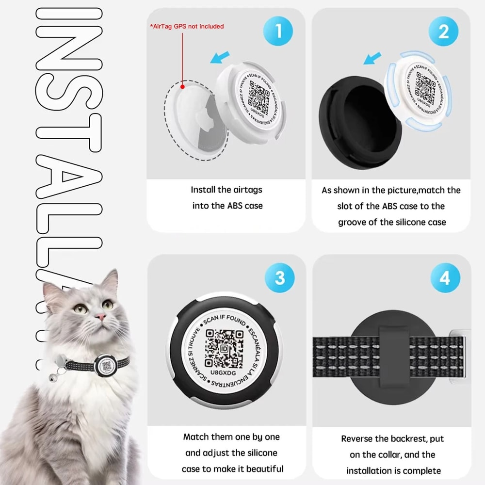 AirTag Cat Collar With QR ID Tag Reflective Breakaway Pet Tracker Holder 14