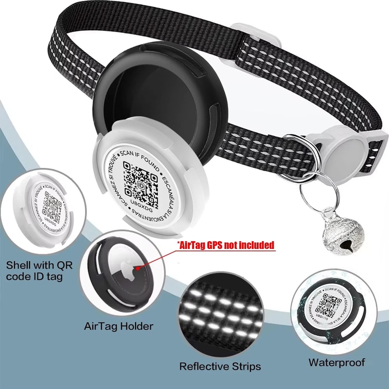 AirTag Cat Collar With QR ID Tag Reflective Breakaway Pet Tracker Holder 17