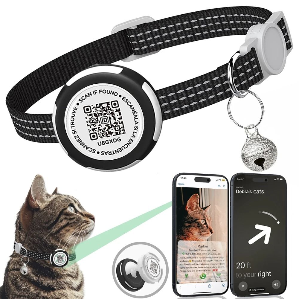 AirTag Cat Collar With QR ID Tag Reflective Breakaway Pet Tracker Holder 0