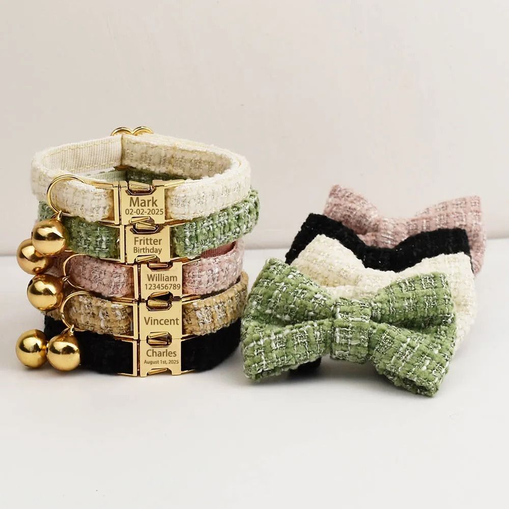 Personalized Cat Collar And Leash Set With Bell And Engraved ID Tag 0