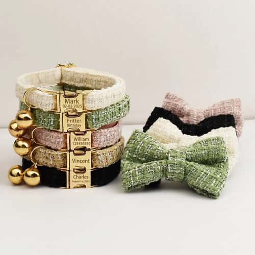 Personalized Cat Collar and Leash Set with Bell and Engraved ID Tag