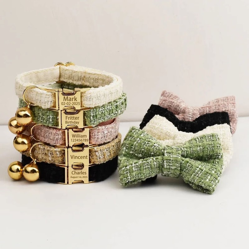 Personalized Cat Collar And Leash Set With Bell And Engraved ID Tag 0