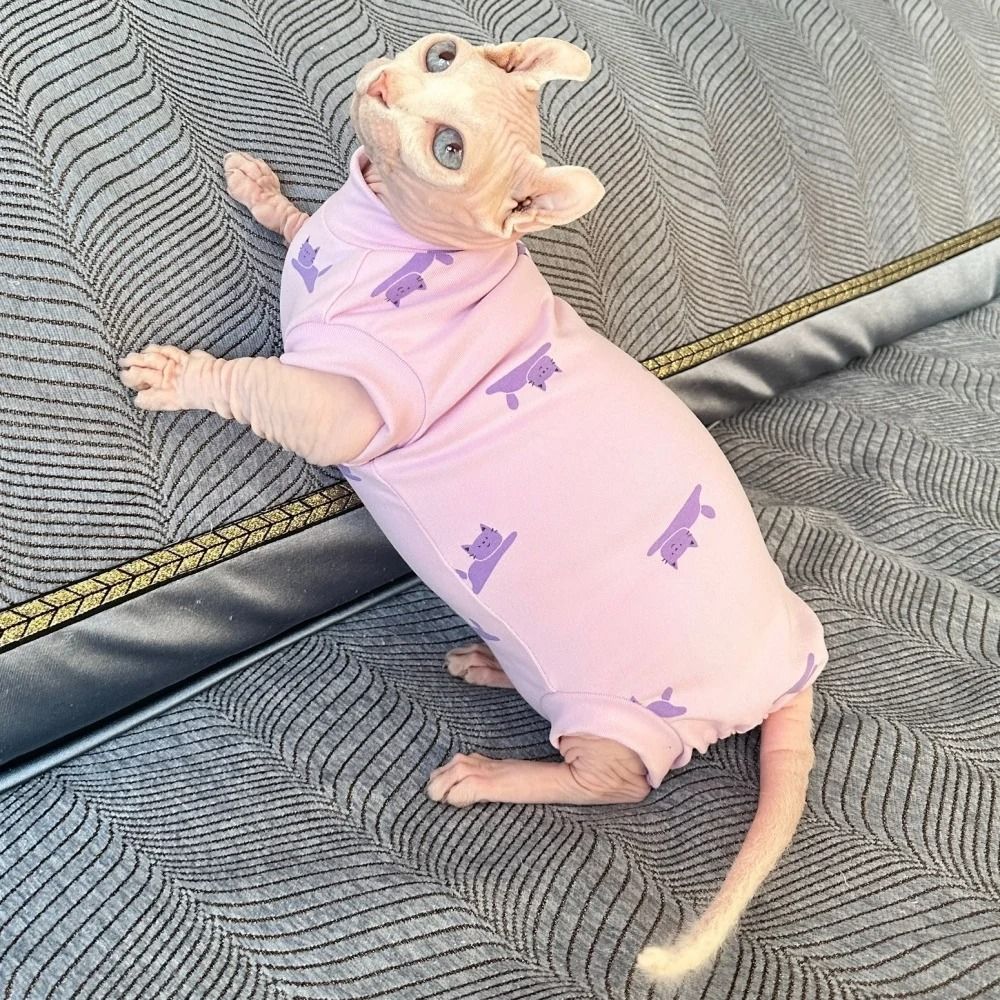 Cotton Sphynx Cat Jumpsuit Short Sleeve Shirt For Devon Rex Kittens 9