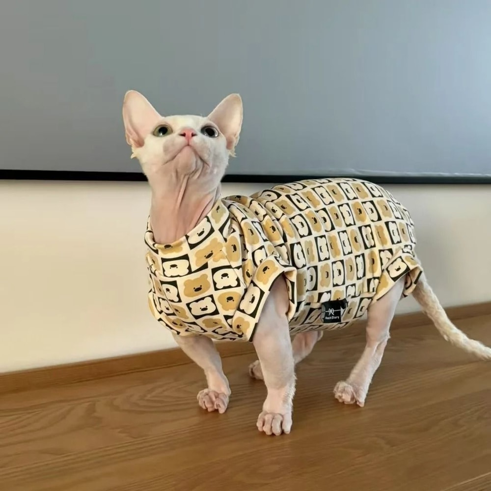 Cotton Sphynx Cat Jumpsuit Short Sleeve Shirt For Devon Rex Kittens 4