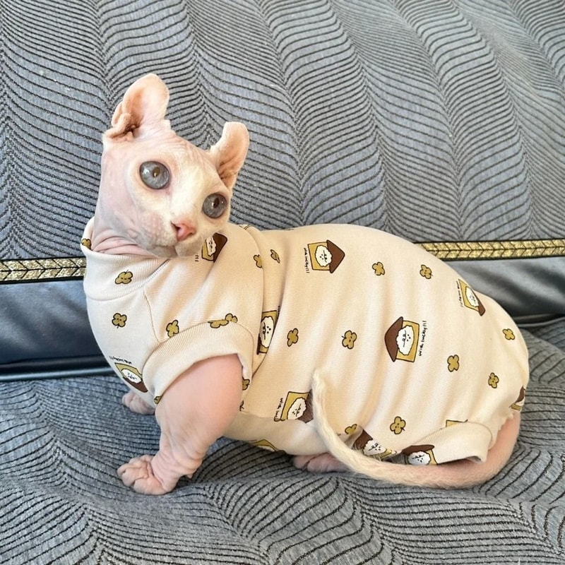 Cotton Sphynx Cat Jumpsuit Short Sleeve Shirt For Devon Rex Kittens 5