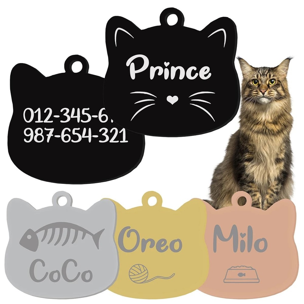 Custom Stainless Steel Cat Name Tag Engraved Pet ID Pendant 0