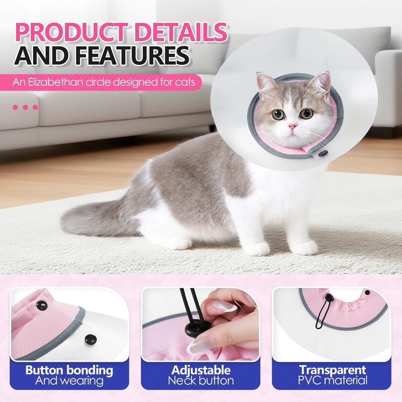 Adjustable Cat Recovery Cone Collar For After Surgery Wound Protection 6