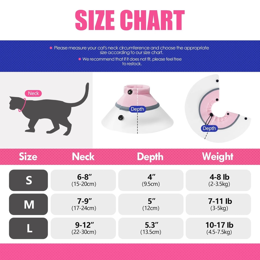 Adjustable Cat Recovery Cone Collar For After Surgery Wound Protection 7