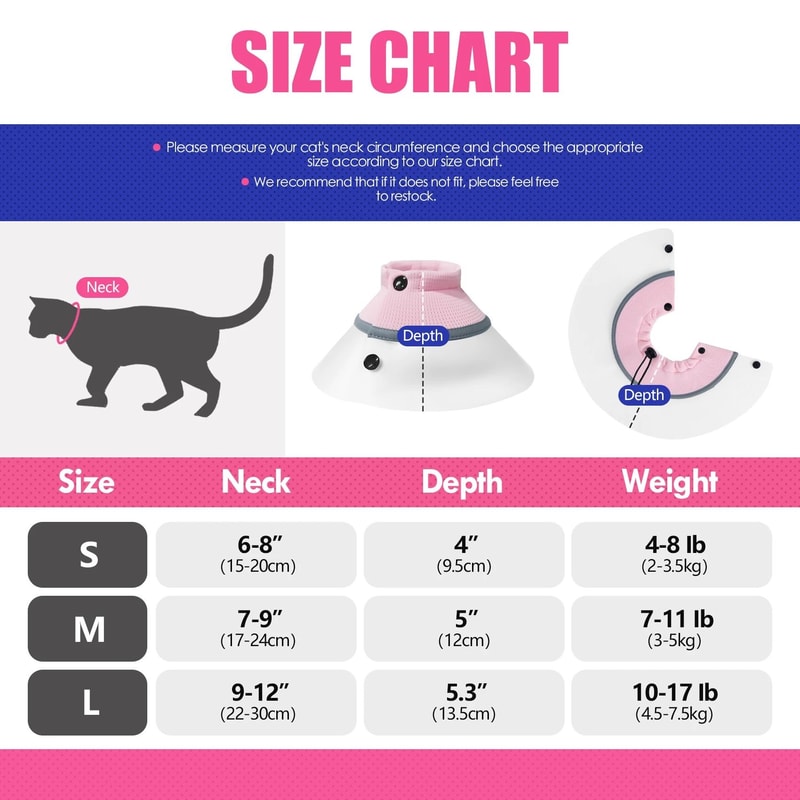 Adjustable Cat Recovery Cone Collar For After Surgery Wound Protection 7