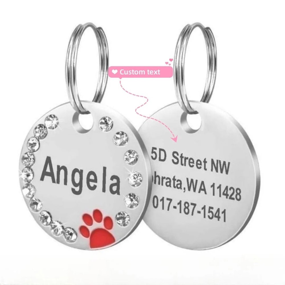 Stainless Steel Engraved Pet ID Tag Diamond Pendant For Cats And Dogs 10