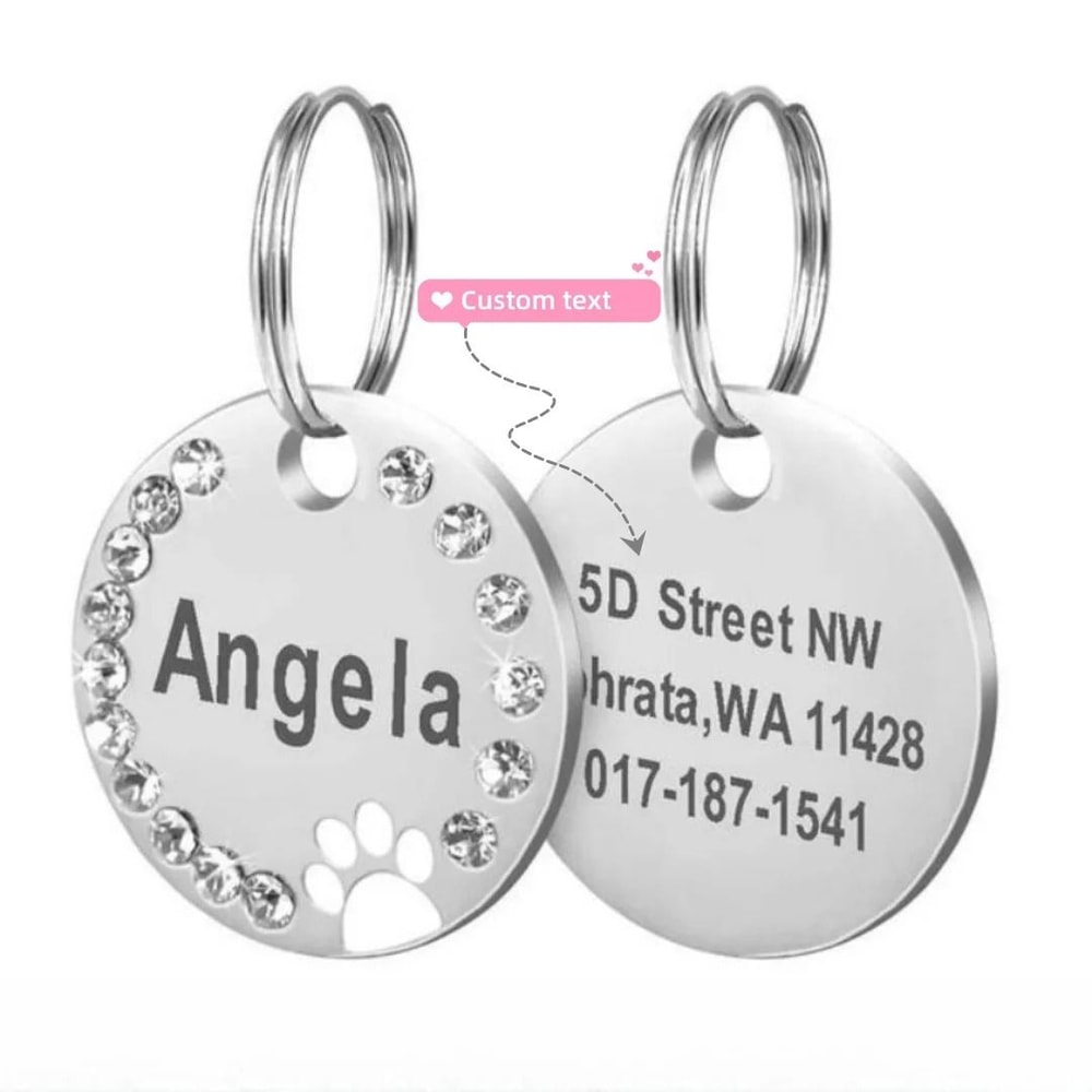 Stainless Steel Engraved Pet ID Tag Diamond Pendant For Cats And Dogs 9