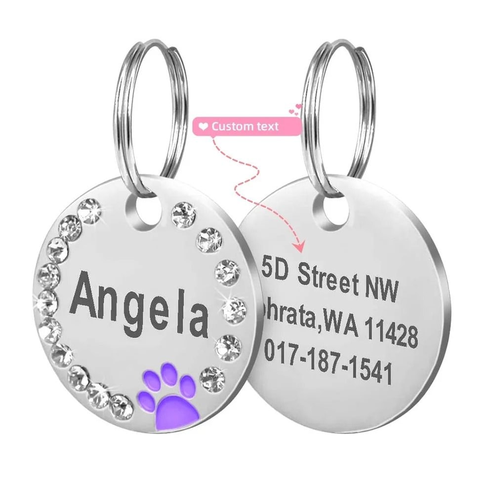 Stainless Steel Engraved Pet ID Tag Diamond Pendant For Cats And Dogs 8