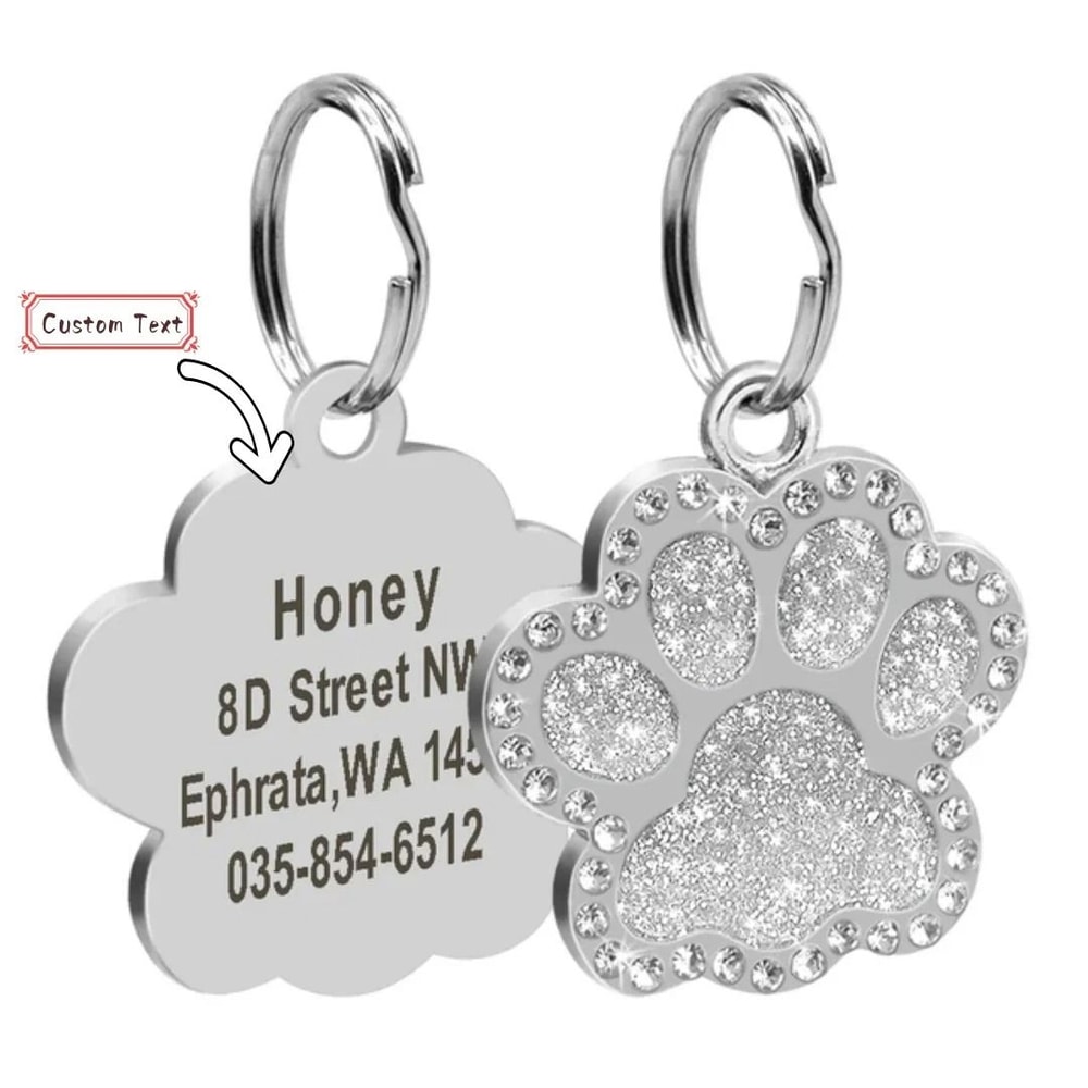 Stainless Steel Engraved Pet ID Tag Diamond Pendant For Cats And Dogs 4