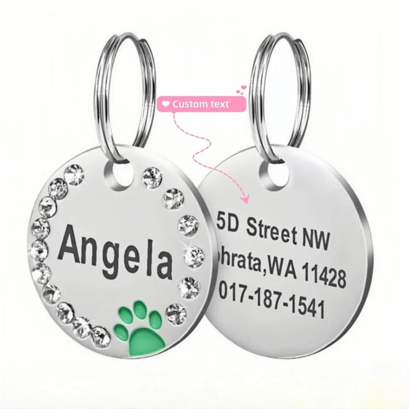 Stainless Steel Engraved Pet ID Tag Diamond Pendant For Cats And Dogs 12