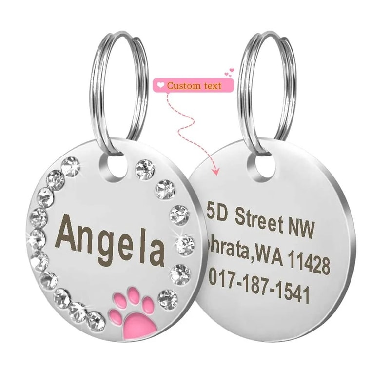 Stainless Steel Engraved Pet ID Tag Diamond Pendant For Cats And Dogs 6