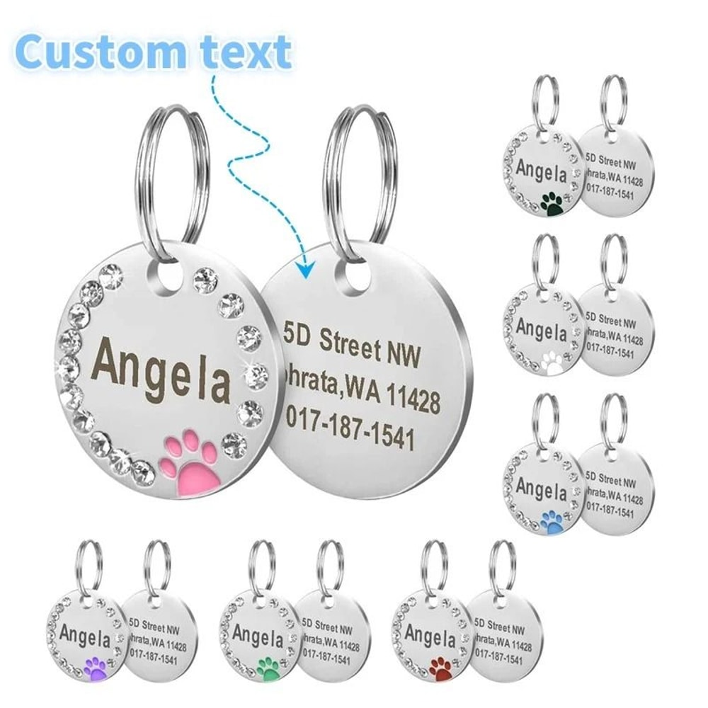 Stainless Steel Engraved Pet ID Tag Diamond Pendant For Cats And Dogs 14