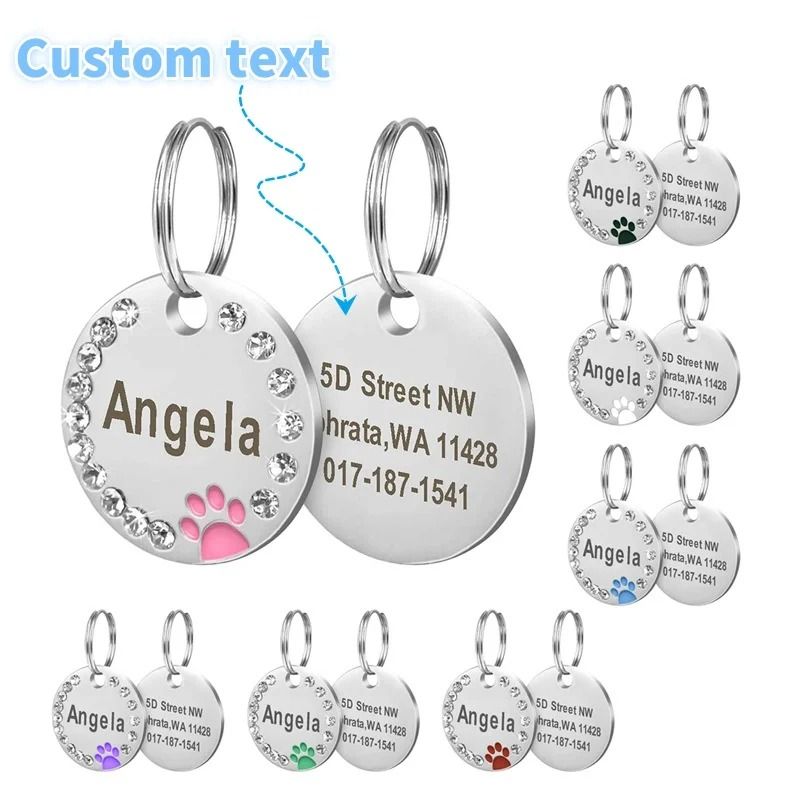 Stainless Steel Engraved Pet ID Tag Diamond Pendant For Cats And Dogs 14