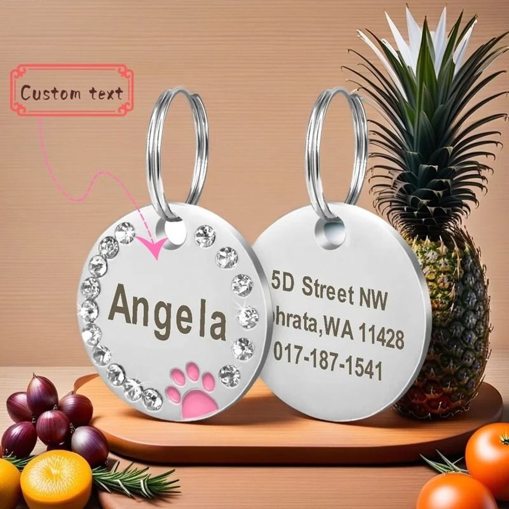 Stainless Steel Engraved Pet ID Tag Diamond Pendant For Cats And Dogs 16