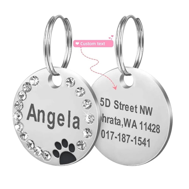 Stainless Steel Engraved Pet ID Tag Diamond Pendant For Cats And Dogs 11