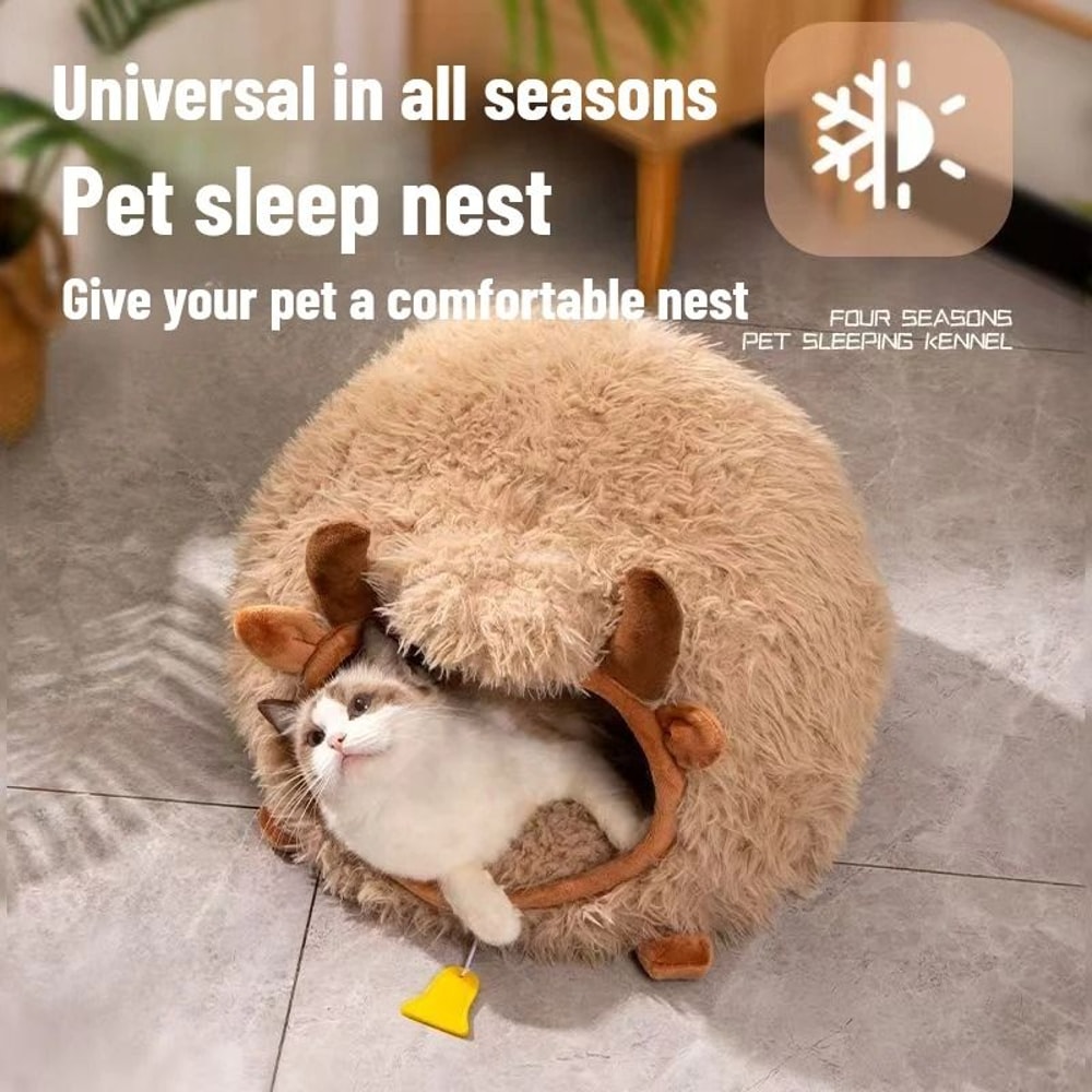 Yak Shaped Semi Enclosed Cat Bed For Winter Warmth And All Season Comfort 10
