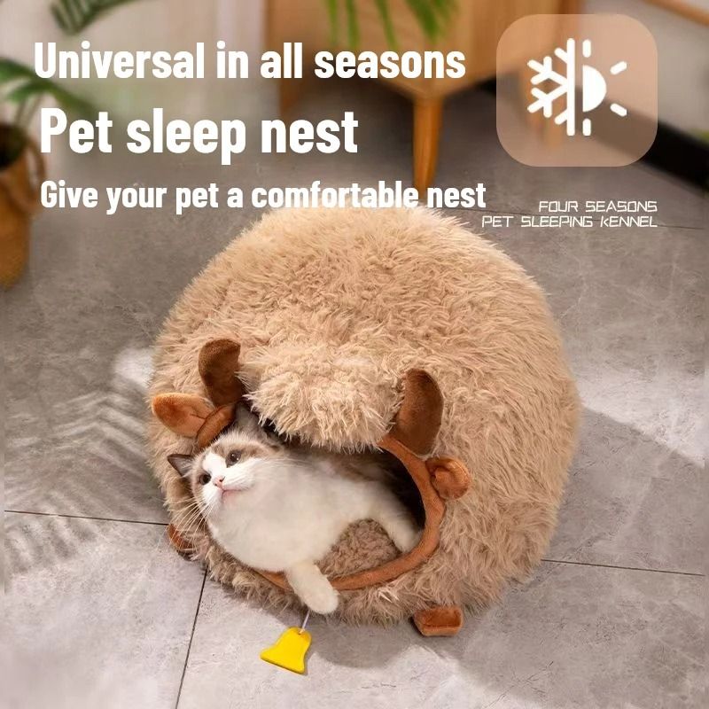 Yak Shaped Semi Enclosed Cat Bed For Winter Warmth And All Season Comfort 10