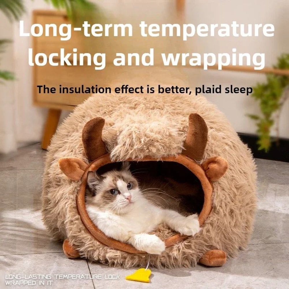 Yak Shaped Semi Enclosed Cat Bed For Winter Warmth And All Season Comfort 11