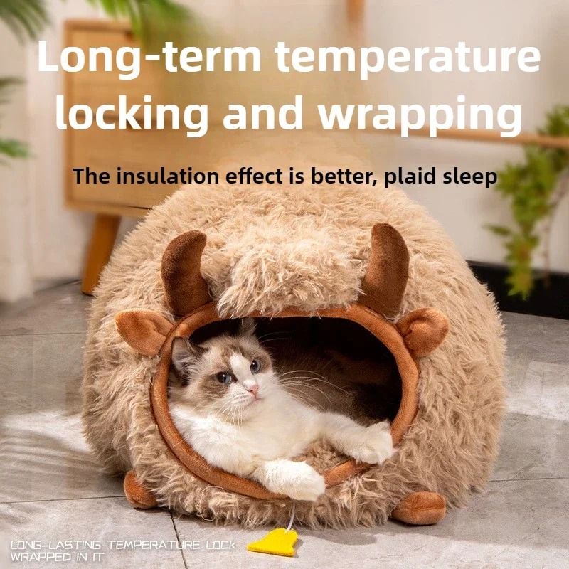 Yak Shaped Semi Enclosed Cat Bed For Winter Warmth And All Season Comfort 11
