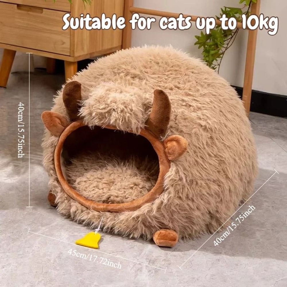 Yak Shaped Semi Enclosed Cat Bed For Winter Warmth And All Season Comfort 6