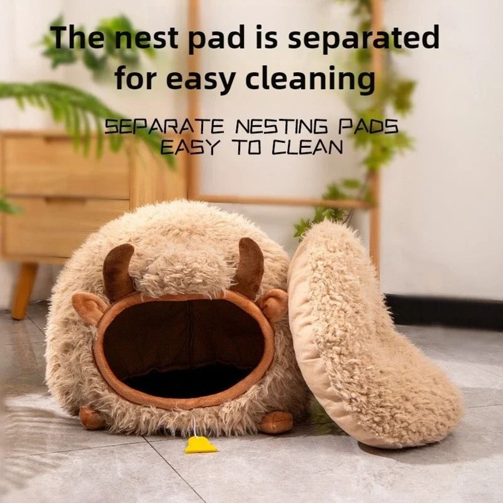 Yak Shaped Semi Enclosed Cat Bed For Winter Warmth And All Season Comfort 8