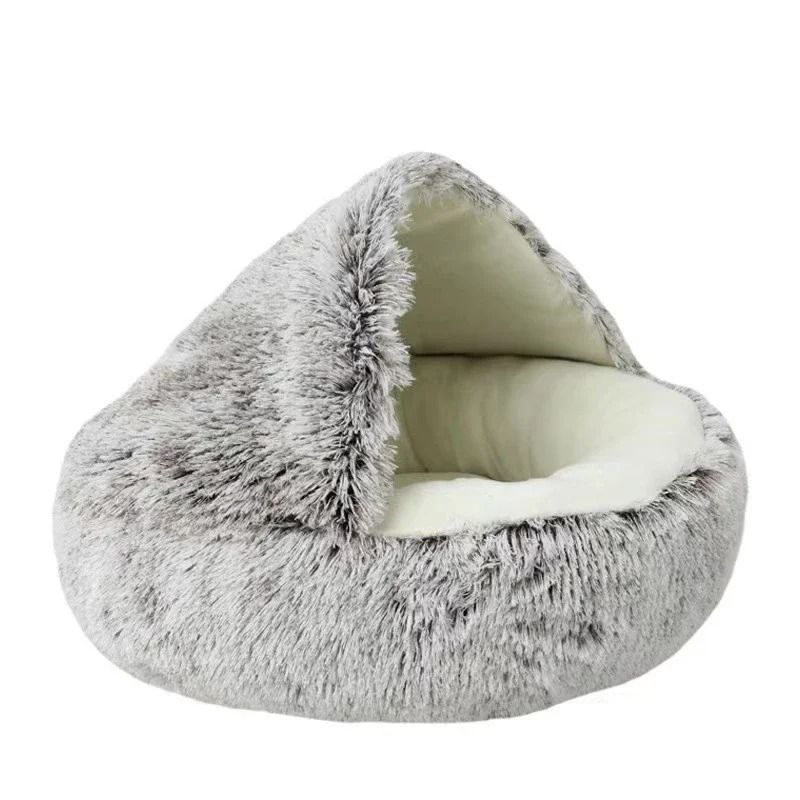 Soft Plush Round Cat Dog Bed With Cover For Warm Cozy Sleep 2