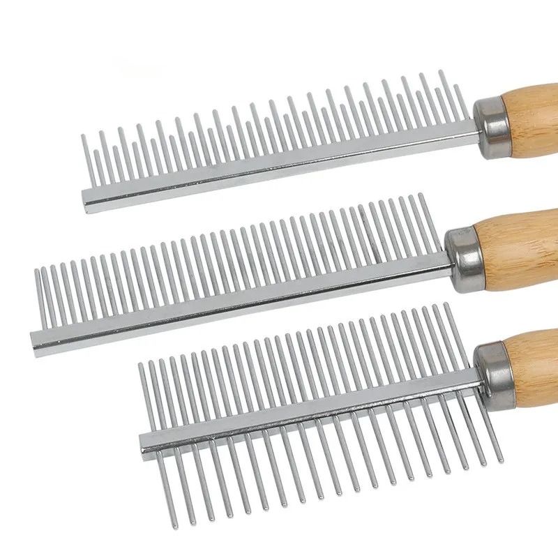 Stainless Steel Cat Comb With Wood Handle For Pet Hair Removal 5