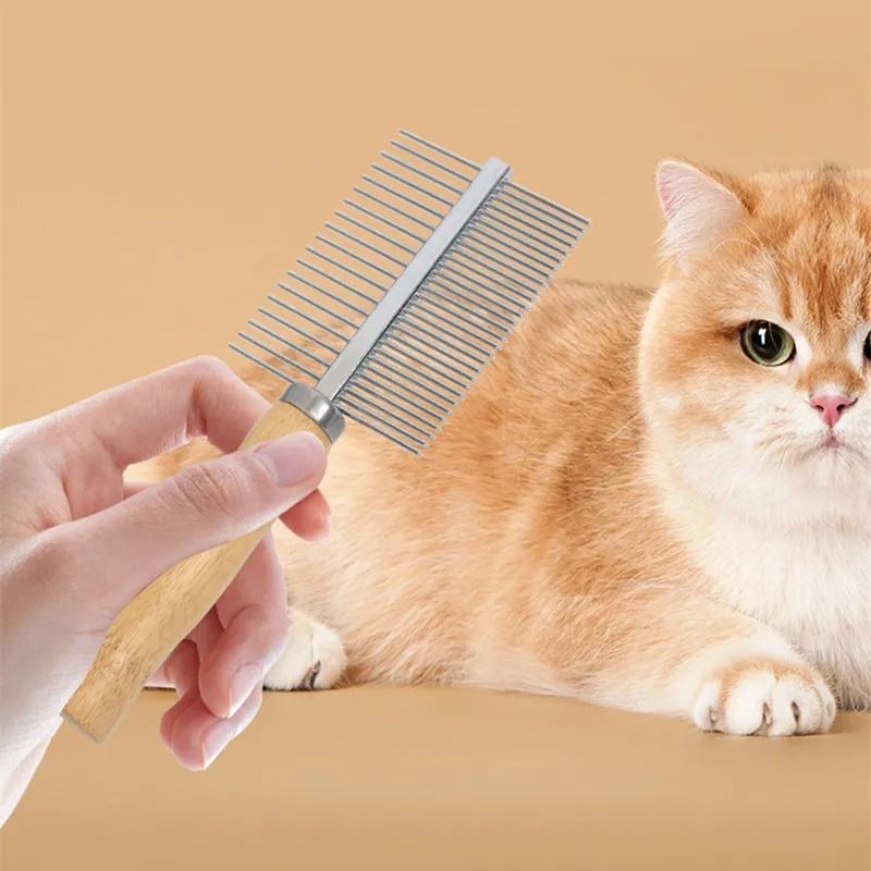 Stainless Steel Cat Comb With Wood Handle For Pet Hair Removal 6