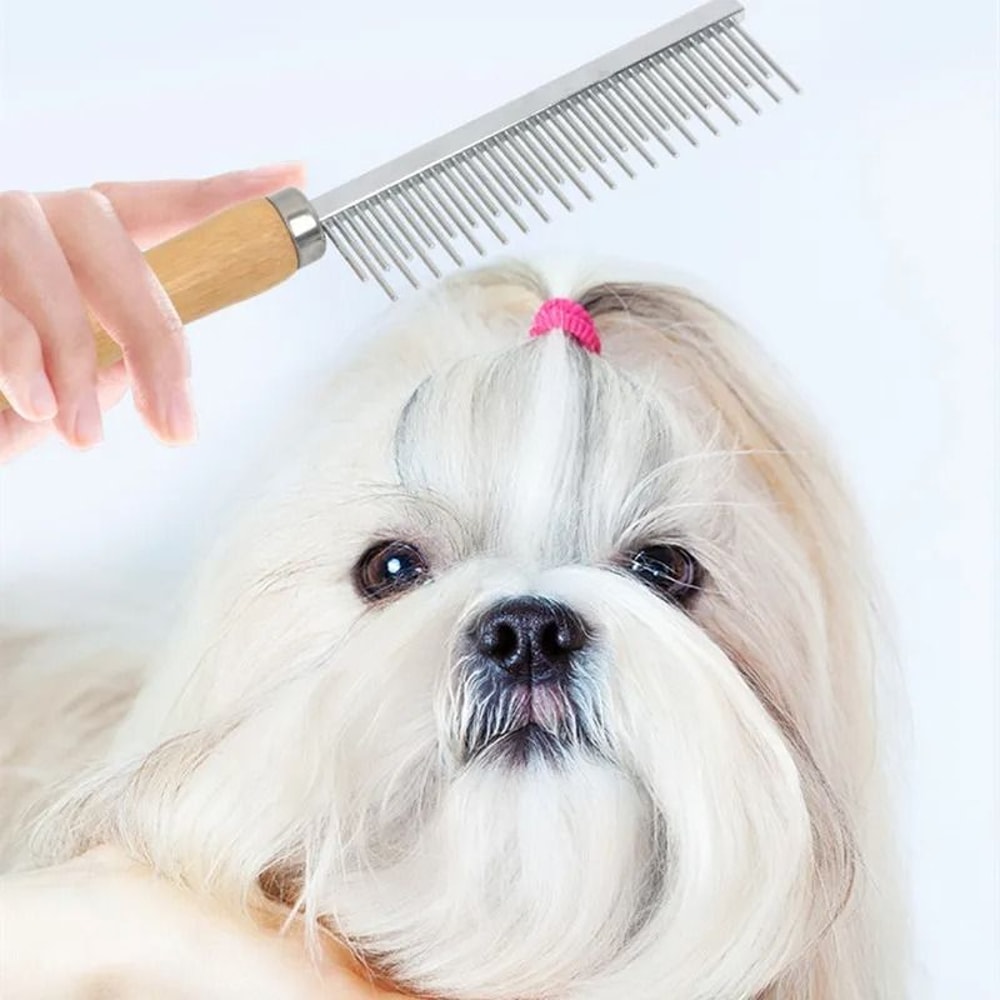 Stainless Steel Cat Comb With Wood Handle For Pet Hair Removal 9