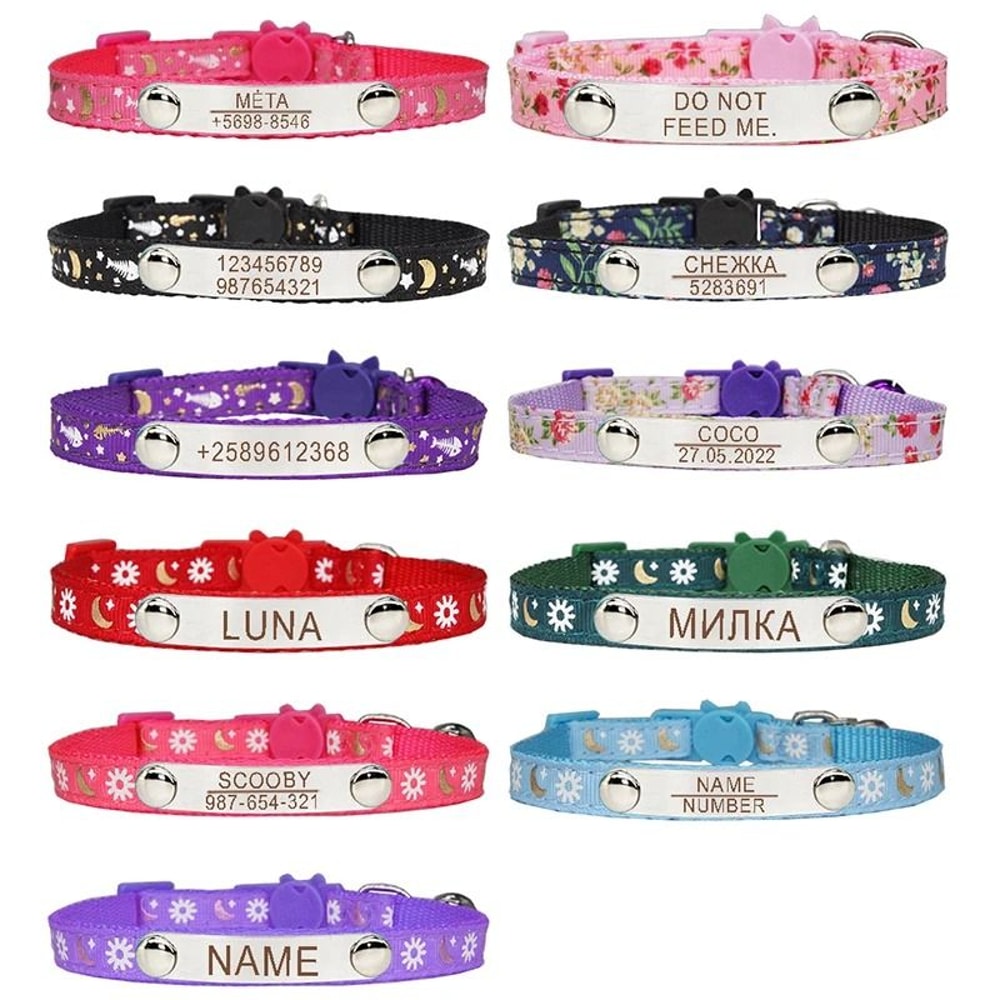 Personalized Cat Collar With Safety Buckle And Engraved Nameplate 16