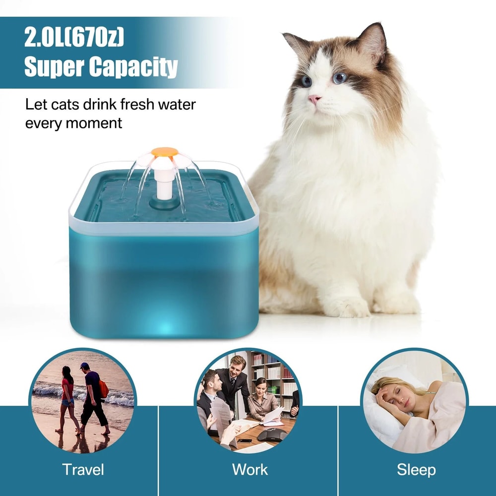 Ultra Silent 2L Cat Water Fountain With LED Light And Carbon Filter 8