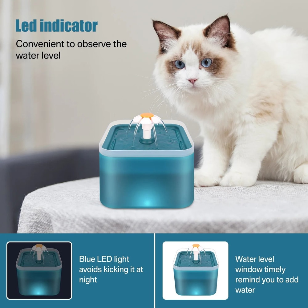 Ultra Silent 2L Cat Water Fountain With LED Light And Carbon Filter 9