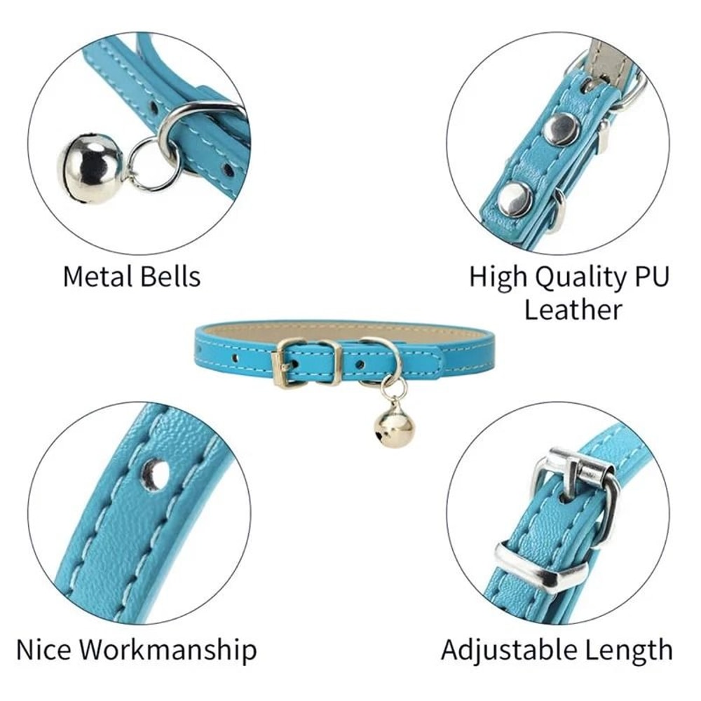 Adjustable PU Leather Cat Collar With Metal Buckle For Small Dogs And Cats 10
