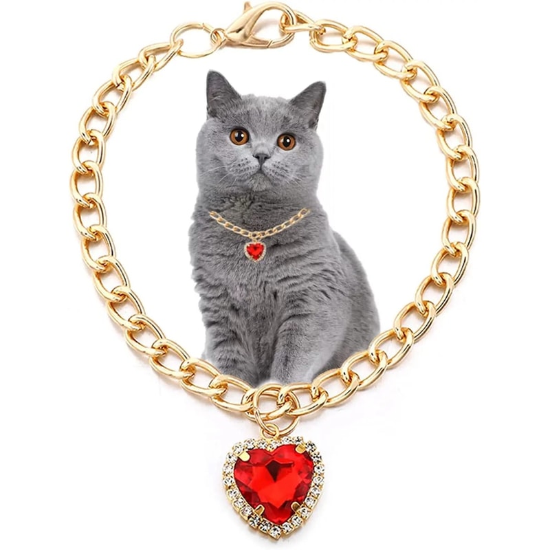 Luxury Gold Pet Necklace With Heart Diamond Pendant For Cats And Small Dogs 4