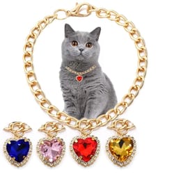 luxury gold pet necklace with heart diamond pendant for cats and small dogs