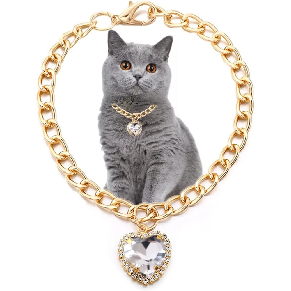 Luxury Gold Pet Necklace With Heart Diamond Pendant For Cats And Small Dogs 2