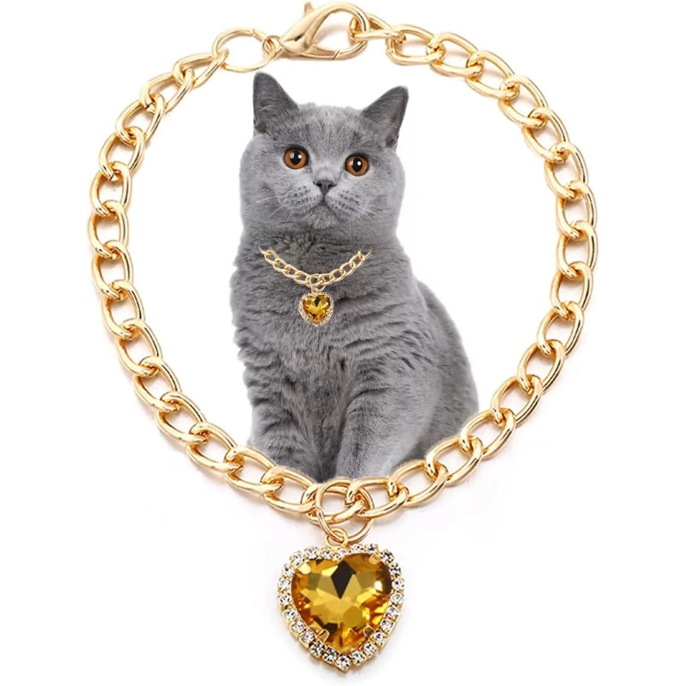 Luxury Gold Pet Necklace With Heart Diamond Pendant For Cats And Small Dogs 1