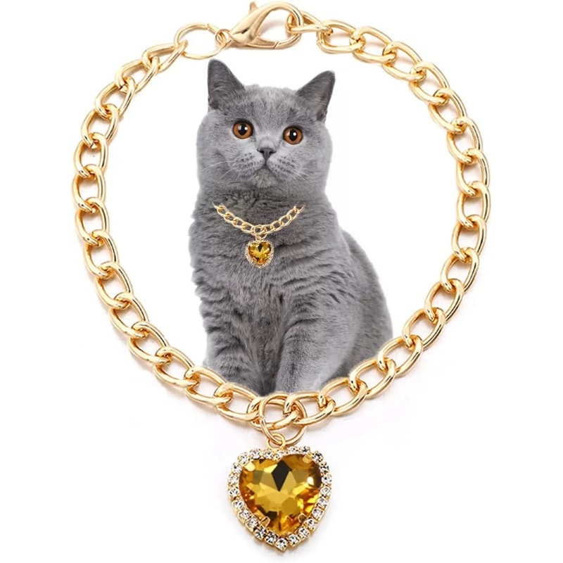 Luxury Gold Pet Necklace With Heart Diamond Pendant For Cats And Small Dogs 1