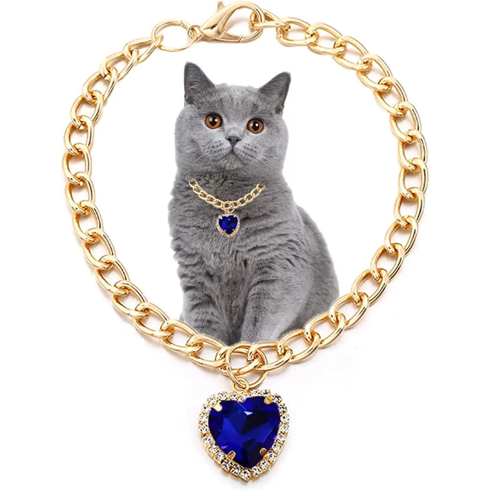 Luxury Gold Pet Necklace With Heart Diamond Pendant For Cats And Small Dogs 3