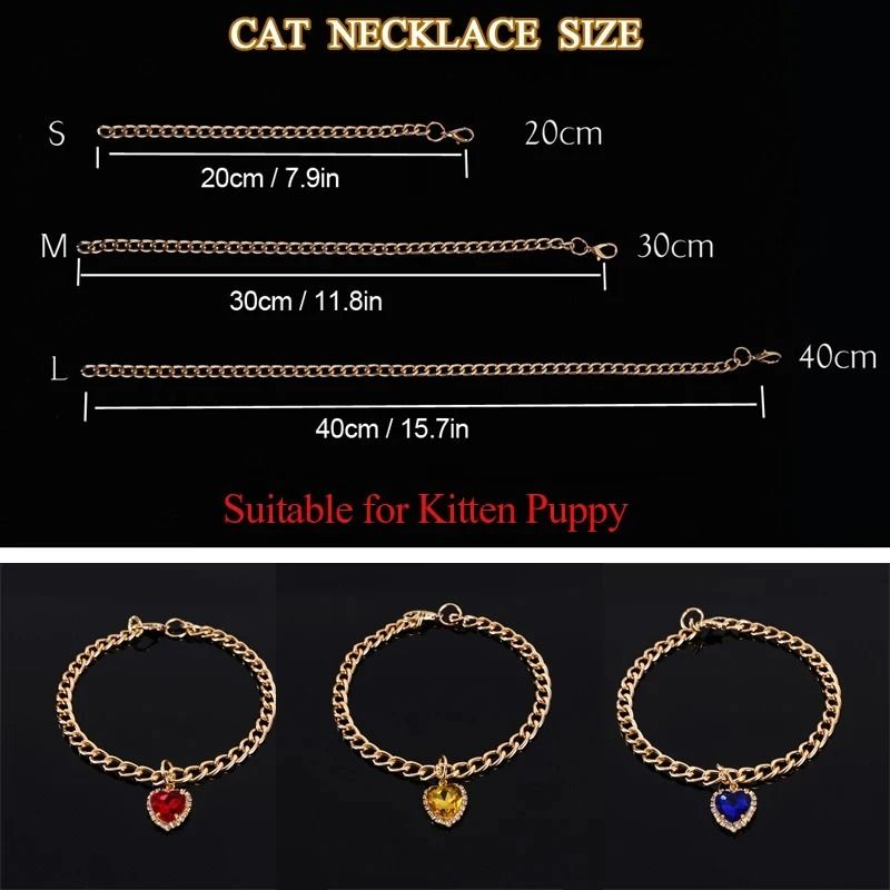Luxury Gold Pet Necklace With Heart Diamond Pendant For Cats And Small Dogs 8
