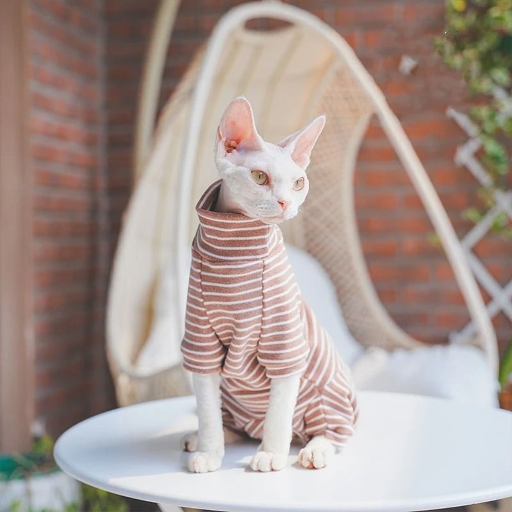Striped Cotton Winter Cat Jumpsuit For Sphynx Devon Rex Kittens And Small Cats 3