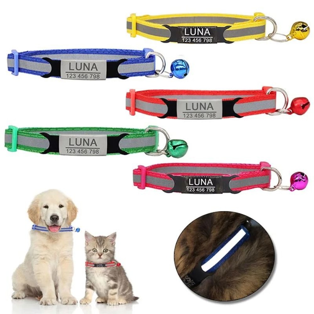 Reflective Personalized Nylon Pet Collar With Engraved ID For Cats Puppies And Small Dogs 16