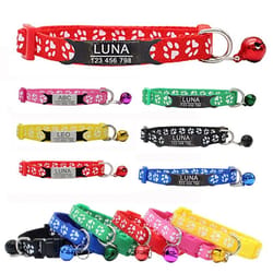 personalized paw print nylon pet collar with engraved id for cats puppies and small dogs